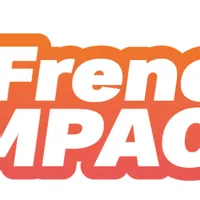 Logo #FrenchIMPACT en lettres blanches sur fond rouge corail